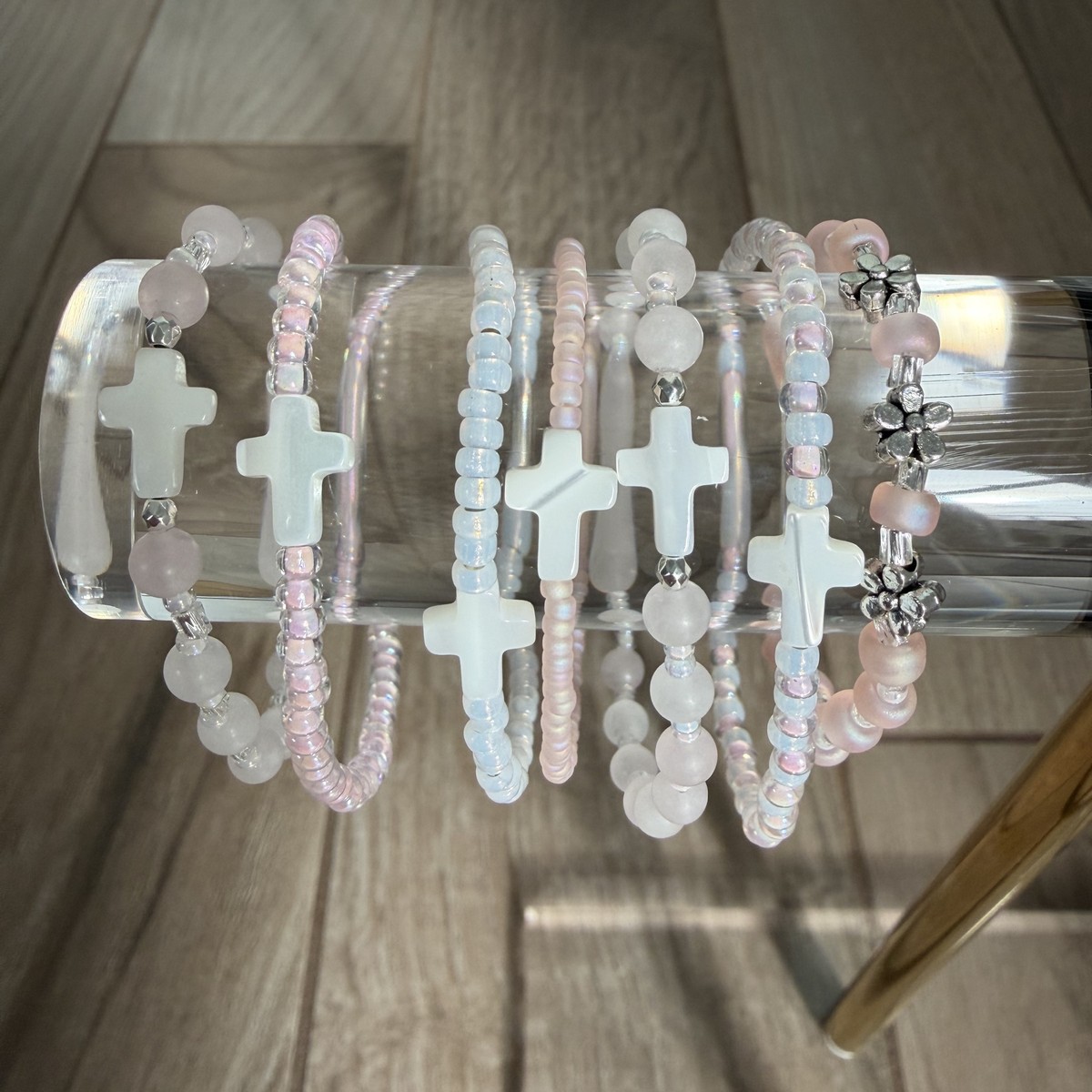 Mother of Pearl Carved White Cross — K001