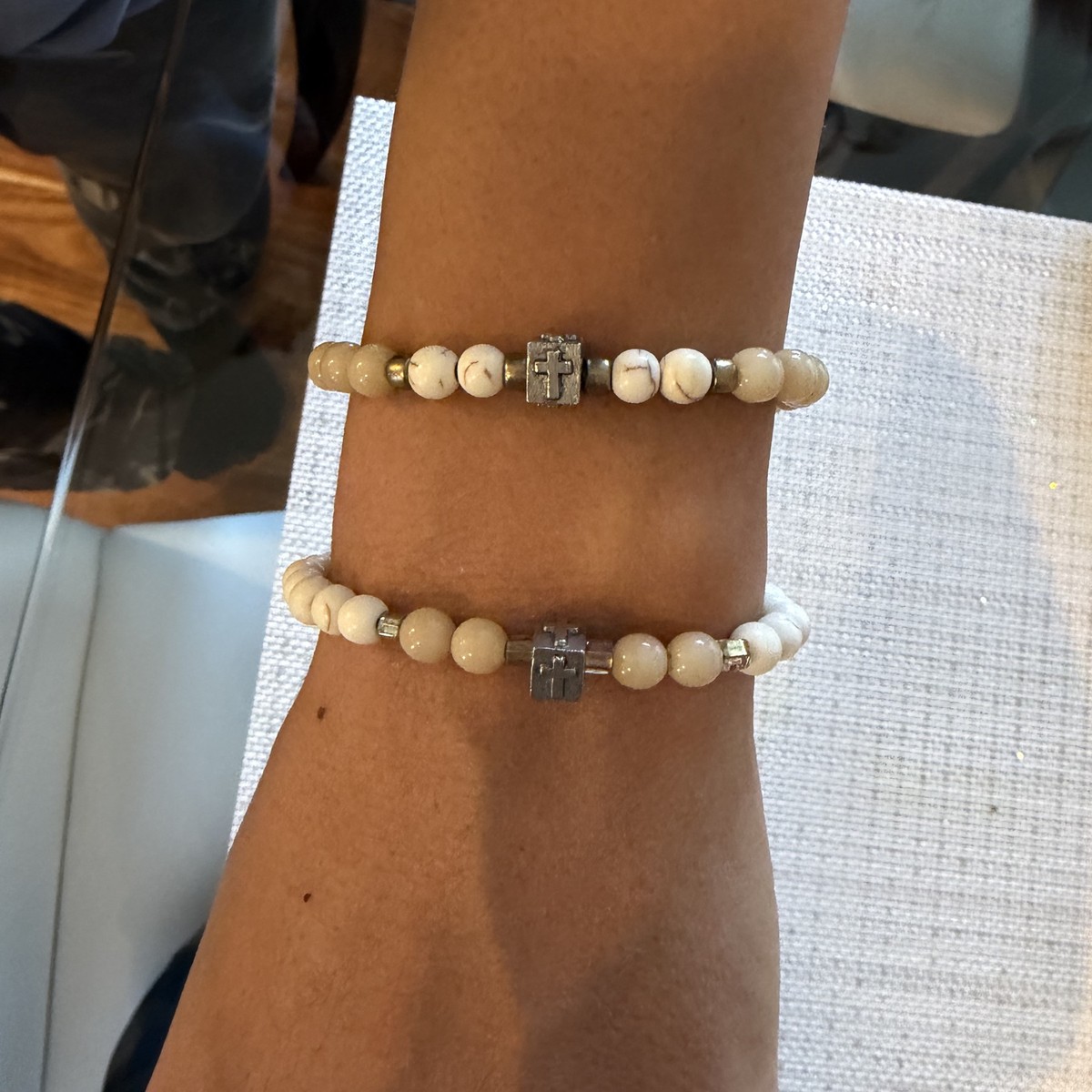 Pewter USA Cross with Neutral Gemstones — W009